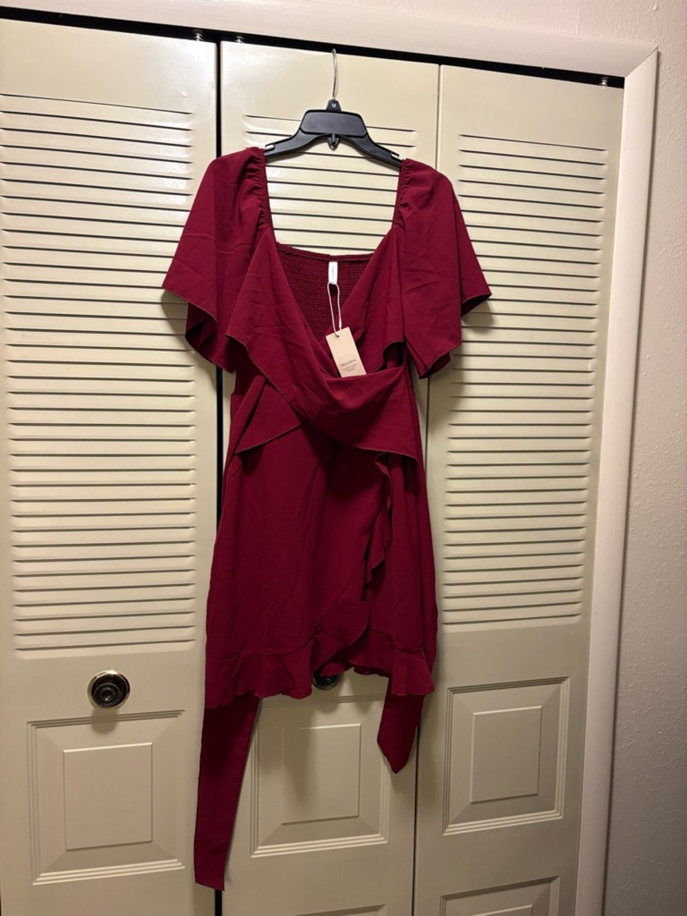 Women's Ruffle Wrap Dress - Deep Wine